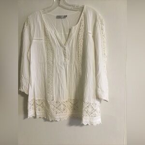 Solitaire White Lace-Trim Tunic Top Sz L